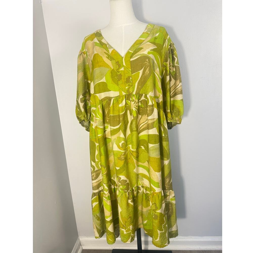 Mlle Gabrielle Plus Size 3X Green Midi Dress Cottagecore Mod Garden Party
